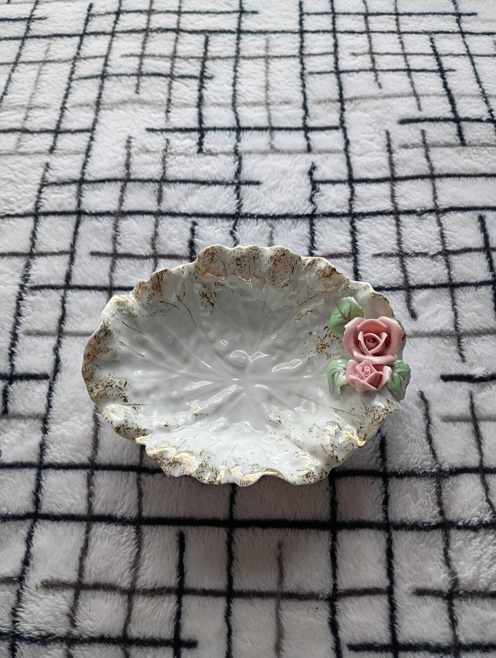 Lefton China Handpainted 962 Porcelain Floral Rose Trinket Dish